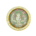 Detailed macro view of a gold-plated Buddhist phone charm with white rhinestones - Style 2 (YJ10-5870)