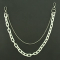 Close-up of double-layered white acrylic link chain and metal bead chain with lobster clasp - White