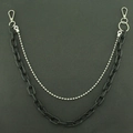 Double-layered waist chain featuring black resin links and silver metal bead string details - Black