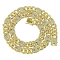 Iced out gold plated coffee bean link chain necklace with sparkling rhinestones for men - Gold-18inch