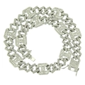 Makroaufnahme der silbernen Iced-Out-Panzerkette mit kristallenen H-Gliedern und Verschluss - 16inch / Silber