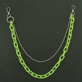 Close-up of dual-layer hip hop waist chain with neon green acrylic and silver beads - Fruit Green