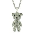 Collar con colgante de oso plateado con cristales brillantes y cadena de caja redonda - Oso Plateado Con Cadena de Caja