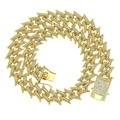 Collana cubana 20mm in oro con strass incastonati e maglie dal design a punte e fiamme - Oro-16 pollici