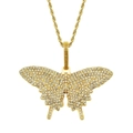 Collana hip hop uomo con ciondolo a farfalla dorata e strass scintillanti incastonati - Oro - Catena a corda da 0,3 * 75 cm