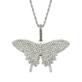 Dettaglio del ciondolo a farfalla hip hop con strass pavé e catena a corda intrecciata - Argento - 0.3*75cm Catena a Corda