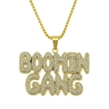 Hip-Hop Boomin Gang Anhänger in Gold mit weißen Zirkonia-Steinen für Herren und Damen - Gold (BOOMIN GANG Buchstaben)