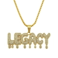 Hip hop gold plated legacy letter pendant necklace with iced out cubic zirconia stones - Box Chain / Gold (LEGACY Letter)