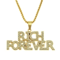 Hip hop gold necklace featuring RICH FOREVER iced-out pendant and sturdy box chain - Rich Forever Letter Style (Box Chain) / 0.3x75cm / Gold