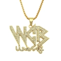 Hip-hop gold plated pendant necklace with WGR letters and pavé set sparkling crystals - 0.3*75cm Box Chain / Gold WGR Letter Style (YJ10-5909)