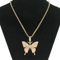 Collier pendentif papillon doré avec strass roses et chaîne tennis pour femmes - Or Zircone Rose