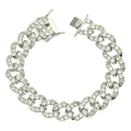 Bracciale cubano con chiusura a farfalla e zirconi scintillanti in micro-pavé - Argento