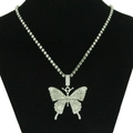 Collier papillon scintillant avec chaîne tennis en cristal sur support en velours noir - Argent (Strass Blanc)