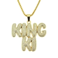Hip hop vergulde KING KI letter hanger ketting met fonkelende heldere strass steentjes - 0.3*75cm Doos Ketting / Gouden Letter