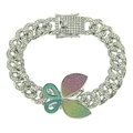 Bracciale cubano hip hop con strass e grande ciondolo a farfalla con sfumatura colorata - Bracciale / Bracciale Argento (Farfalla Argento)