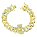 Herren Hip-Hop Gold-Panzerarmband mit eisigem Schmetterling-Anhänger und Kristallbesatz - Gold (Weißer Zirkonia Schmetterling)
