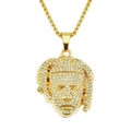 Collana con pendente a busto 3D con strass scintillanti in stile hip hop trendy - Oro (Ritratto) (0.3x75cm Catena a Scatola)