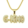 Hip hop G-KNO letter pendant necklace in gold finish with full iced-out rhinestones - 0.3*75cm Box Chain / Gold (G-KNO Letter)