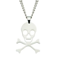 Polished silver stainless steel skull and crossbones pendant necklace for men and women - Skull Pendant Cuban Chain / Polished (YJ10-5932) / Silver