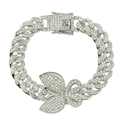 Dettaglio del bracciale cubano argento hip hop con un grande ciondolo a farfalla di diamanti - Argento (Farfalla d'Argento)