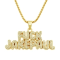 Collar hip hop dorado con colgante de letras Fuck Jake Paul y doble fila de piedras - Colgante de Letras Cadena de Caja / Dorado