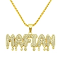 Hip hop MAFIAN drip letter pendant with rhinestones on a gold long chain necklace - 0.3*75cm Grid Chain (MAFIAN) / Gold
