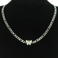 Silver Figaro chain necklace with a sparkling butterfly pendant inlaid with white crystals - Silver (Butterfly)