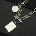 Harajuku hiphop stainless steel necklace with OT toggle clasp and dual love pendants - GRACE Square Round (Style 7)