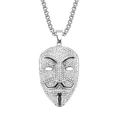 Iced out Guy Fawkes mask pendant necklace with silver finish and box chain for men - 75cm Box Chain / Silver