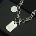 Detail of silver stainless steel necklace with OT buckle and engraved rectangular pendant - 1937 Rectangular Round (Style 4)