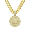 Collana cubana ghiacciata con ciondolo numero 7 dorato e micropavé di cristalli - Set Ciondolo Medaglione Rotondo Oro Numero 7 e Catena Cubana da 50cm