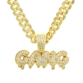 Collana con ciondolo a lettere GANG stile hip-hop con cristalli su catena cubana oro - Oro (GANG) Stile (5525)