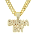 Collana cubana hip hop dorata con ciondolo a lettere BURNA BOY e strass bianchi lucidi - Set Catena Cubana Da 50cm / Oro