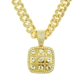 Chaîne cubaine en or hip hop avec pendentif carré serti de diamants pour hommes - Ensemble Pendentif Carré Doré (Avec Chaîne Cubaine de 50 cm)