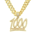 Collana hip-hop con pendente 1000, catena cubana dorata e strass scintillanti da uomo - Stile Numero 1000 (Catena Cubana 50cm) / Oro