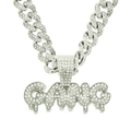 Dettaglio della collana catena cubana argento con ciondolo GANG ghiacciato di zirconi - Argento (GANG) Stile (5525)