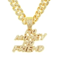 Collana hip hop a catena cubana dorata con ciondolo a lettere di strass brillanti - Stile Lettera Oro con Catena Cubana da 50cm