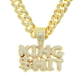 Hip-Hop KING SHIT pendant necklace with sparkling rhinestones and Cuban link chain - Gold (With 50cm Cuban Chain)