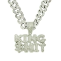 Macro shot of silver hip hop pendant with KING $HIT letters and iced out cuban chain link - Silver (With 50cm Cuban Chain)