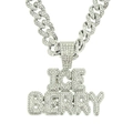Hiphop silver Cuban link chain featuring an iced-out ICE BERRY letter pendant for men - 50cm / Silver Cuban Link Necklace (Alphabet)