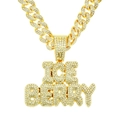 Close-up of golden hip-hop Cuban chain featuring iced-out ICE BERRY bubble letter pendant - 50cm / Gold Cuban Link Necklace (Alphabet)
