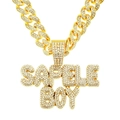 Collana hip hop con catena cubana e ciondolo a doppia riga SAPELE BOY placcato oro - Stile Lettera (Oro)