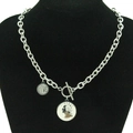 Collier chaîne Harajuku en acier inoxydable avec fermoir en T et pendentifs de pièces - Portrait de Pièce 1997 Double Rond (Style 8)
