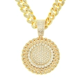 Collier chaîne cubaine dorée avec pendentif tournesol en strass pour homme hip-hop - Ensemble Chaîne Cubaine 50cm / Or (Tournesol)