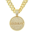 Hip-hop iced out Cuban link chain with gold KONDEBOY letter round pendant for men - Gold (Round) - 50cm Cuban Chain