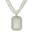 Dettaglio catena cubana argento e ciondolo piastrina rettangolare con pavé di cristalli - Ciondolo Argento Con Catena Cubana