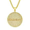 Hip hop style gold pendant necklace with ice out diamonds and Kondeboy letter design - KONDEBOY Letter Disk / Gold