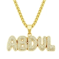 Collar con colgante de letra ABDUL estilo punk con pedrería y cadena de caja dorada para hombre - Cadena de Caja (YJ10-6001) / Dorado (ABDUL)