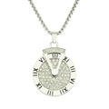 Collana con pendente a disco con numeri romani e cristalli argentati lucidi - Catena a scatola da 0,3*70 cm / Argento (Quadrante Rotante)