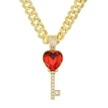 Collana cubana dorata hip hop con ciondolo a chiave cuore di rubino su bianco - Oro (Collana Chiave)